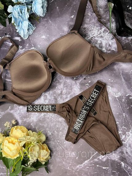 Комплект Вікторія Сікрет зі стразами та Пуш-Ап, подарунковий комплект Victoria's Secret.Бразиліана 75В, Коричневий | Зображення 1