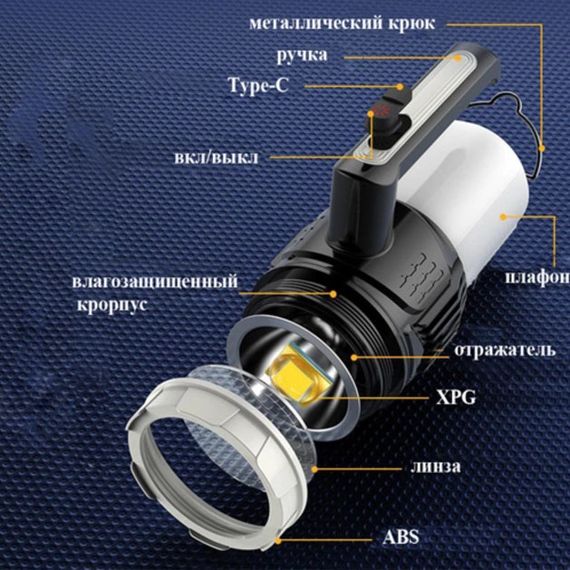 Акумуляторний ліхтар - лампа CH-22031 водонепроникний (USB-Type C) з гачком, кемпінговий ліхтар-лампа | Зображення 8