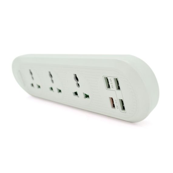 Мережевий фільтр ТВ-Т16, 3 розетки + 4 USB, 2 м, перетин 3х0, 75мм, 3000W, White | Зображення 1