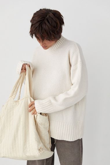 Однотонна в'язана кофта з широкими рукавами - молочний цвет, ONE SIZE (є розміри)