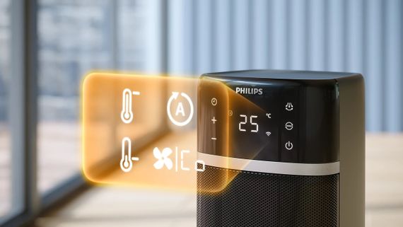 Тепловентилятор Philips 5000 Series, 20м2, 2000Вт, електр. упр-ння, 58 х 19.6 х 21.2см, керамічний, дисплей,Wi-Fi, чорний (CX5120/11) | Зображення 6