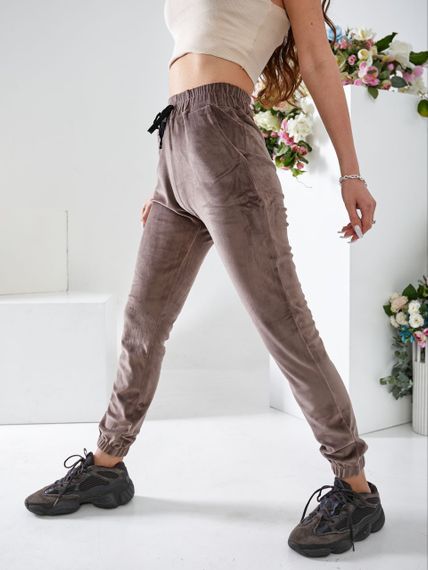 Женские модные велюровые брюки-джоггеры OB30/31 размер 50, цвет мокко | Зображення 3