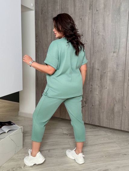 Женский летний костюм футболка и укороченные штаны большие размеры и батал KF090 цвет фисташковый, размер 52/54 | Зображення 4