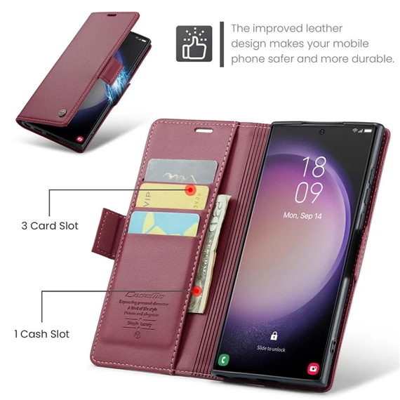 Кожаный чехол-книжка Retro Case для Samsung Galaxy S23 Ultra цвет Красный | Зображення 4