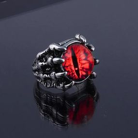 Мужское кольцо с красным глазом в когтистой лапе дракона, мистический стиль, регулируемый размер
