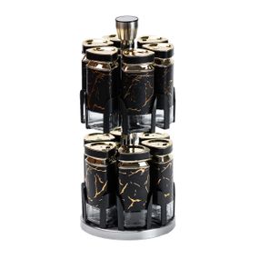 Набор для специй на подставке 12 баночек по 120 мл, черный мармур HP1356