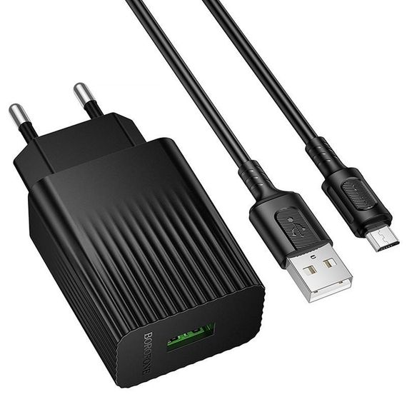 МЗП Borofone BAS72A Source QC3.0 (1USB-A) + кабель USB to MicroUSB Black | Зображення 2