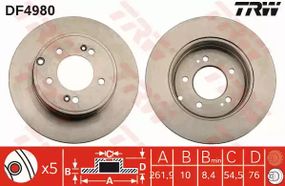 Диск гальмівний (1 шт.) HYUNDAI/KIA Grandeur/Sonata/Optima R D=284mm 05, TRW (DF4980)