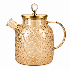 Термостойкий стеклянный чайник Amber Crystal GK-5504 1,8 л декоративный рельефный дизайн Янтарный перламутр