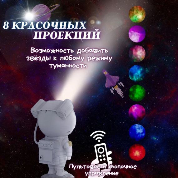 Лазерний нічник-проектор астронавт LED, Проектор зоряного неба для дорослих, проектор зоряне небо ZI-86 | Зображення 4