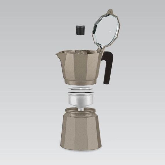 Кавоварка гейзерна 150мл (3 порції) алюмінієва MR-1666-3-BROWN Espresso Moka Maestro | Зображення 1