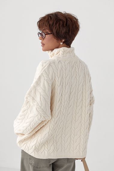 Жіночий светр із косичками - молочний цвет, ONE SIZE (є розміри) | Зображення 1