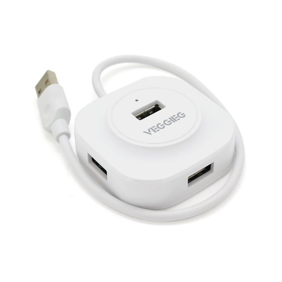 Хаб VEGGIEG V-U2407 USB 2.0 4 порта, 480Mbts, живлення від USB, White, 0,3m, Box