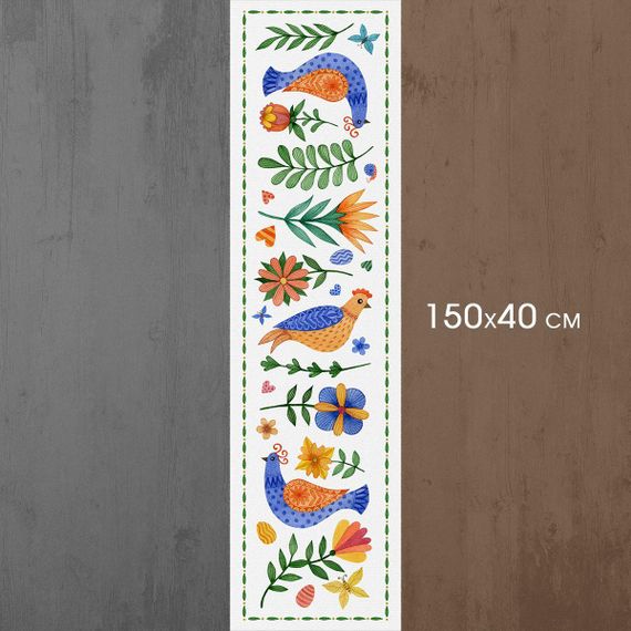 Доріжка на стіл (ранер) Пташки та квіти 150x40 см (DR_25F003) | Зображення 2