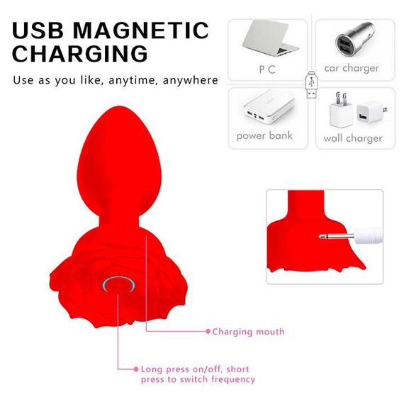 Силиконавая смарт анальная пробка Smart Rose - Черный - 3.3x10.5 см – Анальные игрушки | Зображення 3