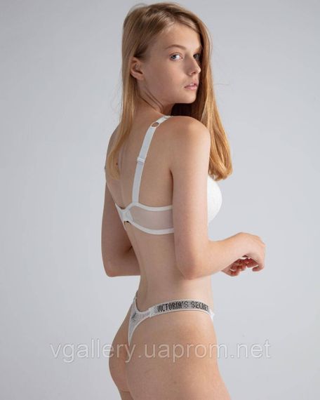 Кружевной комплект Victoria`s Secret стразы со стрингами  Кружева  - Белый | Зображення 2