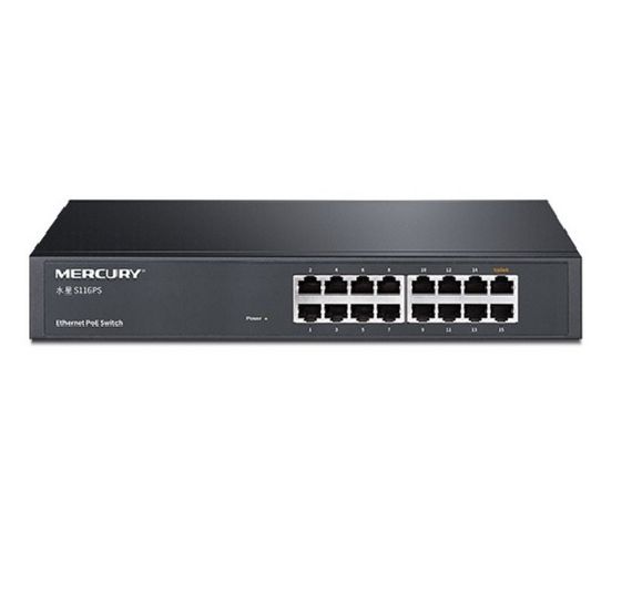 Комутатор POE Mercury S116PS 15 портів POE 100Мбит + 1 порт Ethernet (UP-Link) 100 Мбіт, БП вбудований, кріплення в стійку, BOX (294 * 180 * 44)