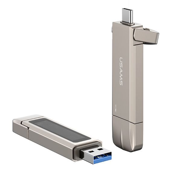 Флеш-накопитель Usams US-ZB279 2in1 USB 3.2 + Type-C GEN1 Dual Ports Aluminum Alloy 10G – 256GB Silver | Зображення 3