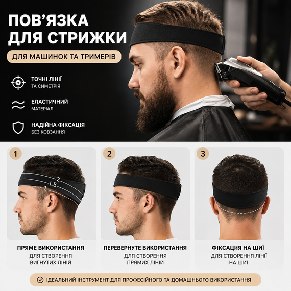 Набор для стрижки 4 в 1: силиконовый шаблон повязка для фейда и расчески для плавных переходов под машинку | Зображення 9