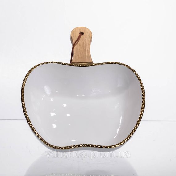 Тарілка порцелянова глибока з ручкою Яблуко 25×20×5 (см) з ручкою Золото ZJH-14-2 | Зображення 1