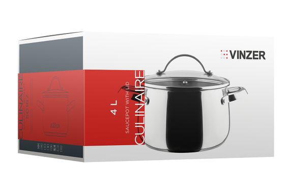 Каструля Vinzer Culinaire 50167, 4 л, 20 см, з нержавіючої сталі з кришкою, для всіх типів плит | Зображення 2