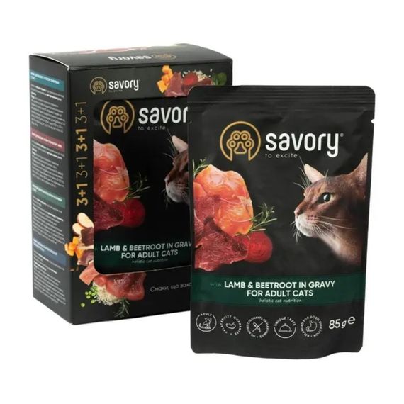 Набір паучів Savory Adult Cats with Lamb and Beetrot in Gravy 3+1 | Зображення 1