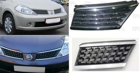 Решетка радиатора левая Nissan Tiida 05- (полоски) (FPS) Китай 62330ED400
