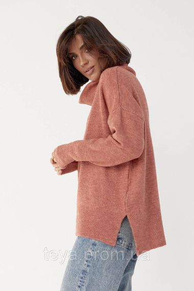 Женский свитер oversize с разрезами по бокам цвет коралловый FL_000869 | Зображення 5