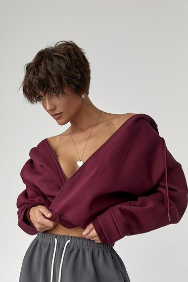 Утеплене худі на блискавці - бордо цвет, M (є розміри) | Зображення 4