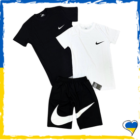 Комплект шорти Nike Big Swoosh + футболка Nike біла /  чорна. XS S M L XL XXL