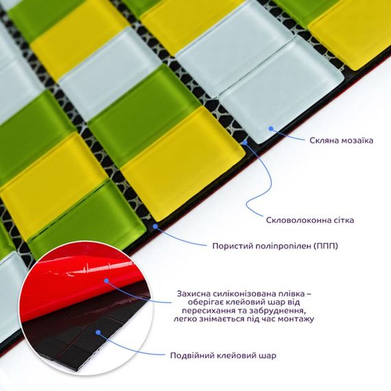 Мозаїка з декоративного скла жовто-зелена 298х298х4,5мм SW-00002362 | Зображення 1