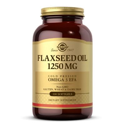 Травы Solgar Льняное Масло, Flaxseed Oil, 1250 мг, 100 гелевых капсул (SOL01070) - Топ Продаж!