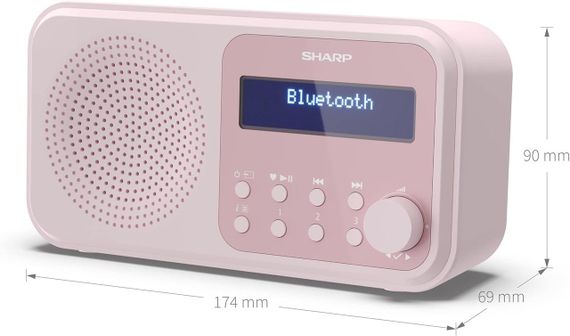 Портативное цифровое радио SHARP с Bluetooth 5.0, DAB+/FM, будильником, USB/батарея, радиоприемник розовый | Зображення 5