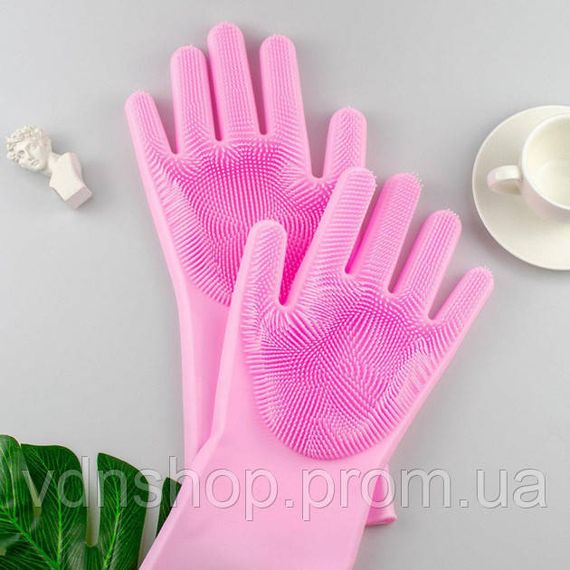 Силиконовые перчатки Magic Silicone Gloves Pink для уборки чистки мытья посуды для дома. Цвет: розовый GD-49 | Зображення 1