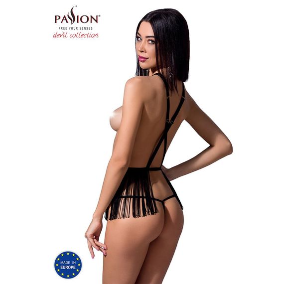 Комплект білизни Passion Exclusive INDRA SET OpenBra L/XL, black, стрінги, портупея з бахромою | Зображення 1