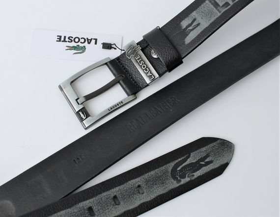 Мужской кожаный ремень для джинсов Lacoste black&grey | Зображення 1