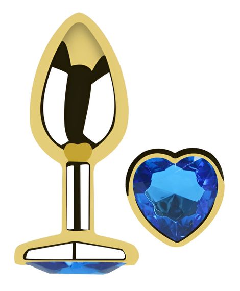 Анальна пробка з кристалом EGZO - Gold Heart Plug Blue size M Sex Aura | Зображення 1