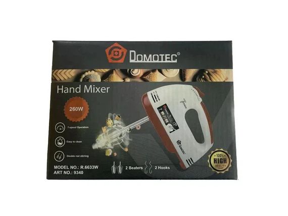 Ручной миксер DOMOTEC R6633W 260 Вт белый • Кухонный миксер DOMOTEC R6633W 7 скоростей с венчиками и крюками для теста | Зображення 1