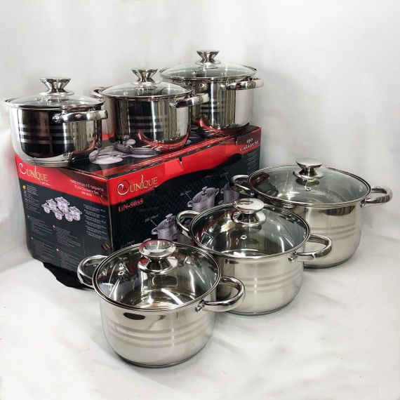 Набір каструль UNIQUE UN-5035 з нержавіючої сталі з товстим дном в 5 шарів з кришками, 12 предметів | Зображення 8