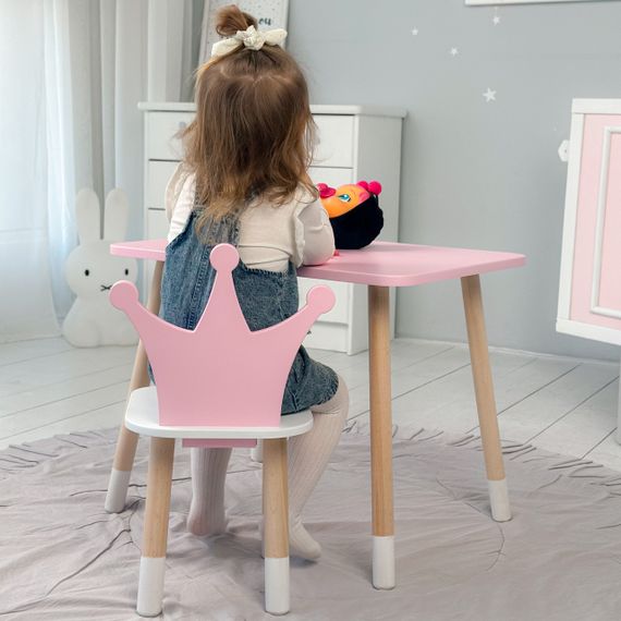 Дитячий  прямокутний стіл і стільчик корона з білим сидінням. Столик рожевий дитячий | Зображення 4
