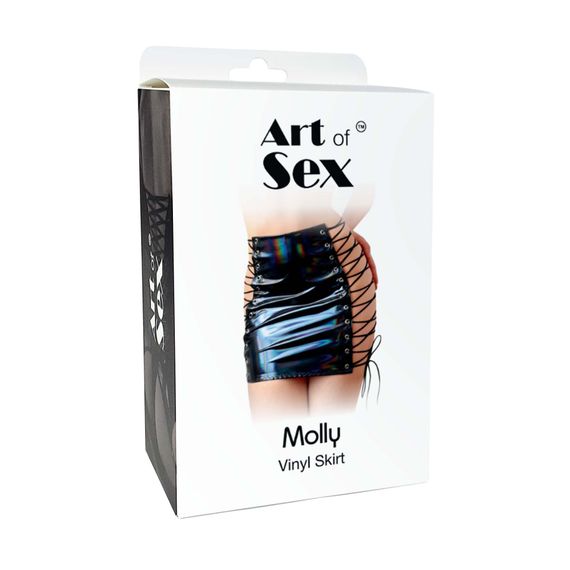 Лакована спідниця на шнурівці Art of Sex - Molly, колір чорний з ефектом голограми, L-2XL, Чорний, XS-M | Зображення 2