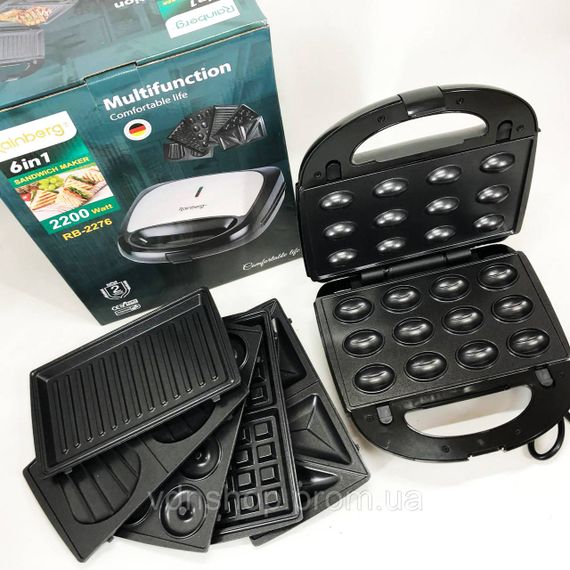Электрический гриль для жарки Rainberg RB-2276 6 в 1 2200 Вт, Сендвичница бутербродов EF-92 | Зображення 8