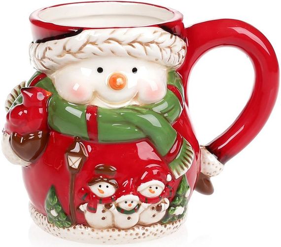 Кружка керамічна фігурна "Сніговики" 450мл, червоний