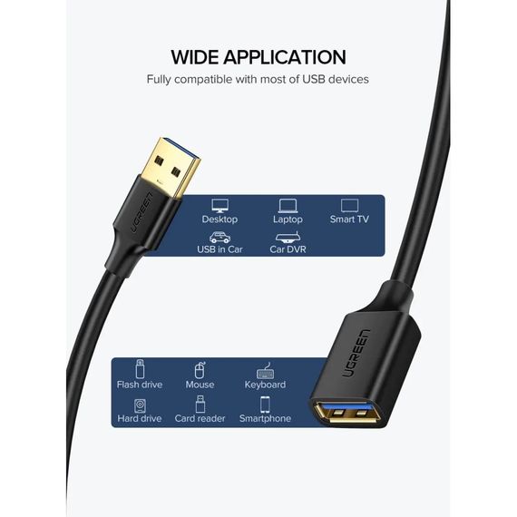 Дата кабель USB 3.0 AM/AF 1.0m US129 black Ugreen (10368) | Зображення 2