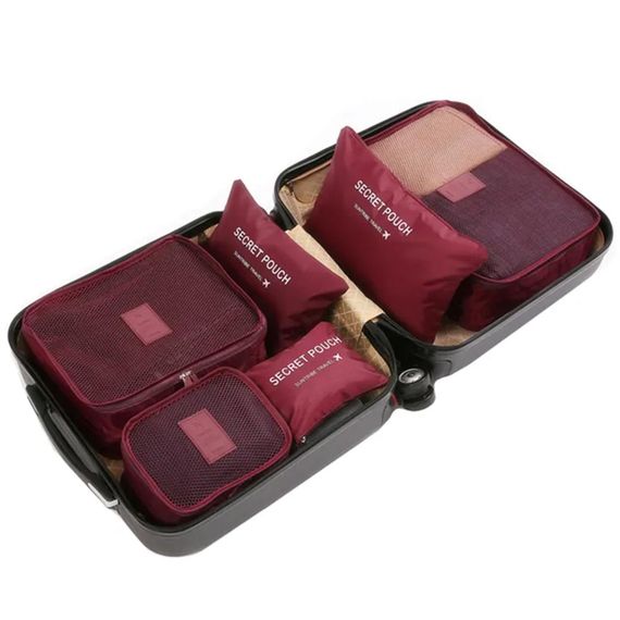 Набір дорожніх органайзерів для речей 6 шт, Secret Pouch, Бордовий / Органайзери для подорожей | Зображення 7