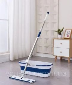 Швабра с отжимом и складным ведром для уборки,Набор для уборки со шваброй-отжимом и складным ведром