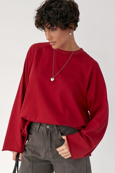 Однотонний вільний лонг - червоний цвет, ONE SIZE (є розміри) | Зображення 4