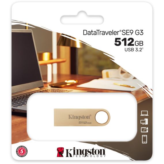 USB флеш накопичувач Kingston 512GB DataTraveler SE9 G3 Gold USB 3.2 (DTSE9G3/512GB) | Зображення 4