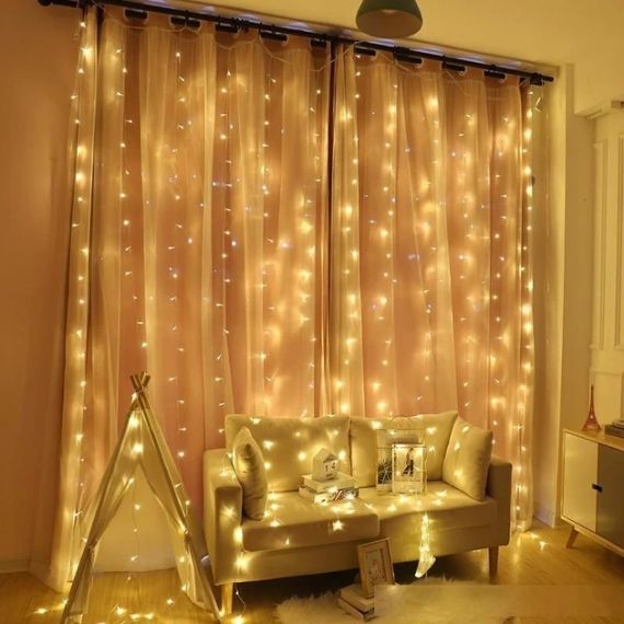 Новорічна світлодіодна гірлянда на штори, Тепла Гірлянда-Штора на вікно 3х3 м   знижка