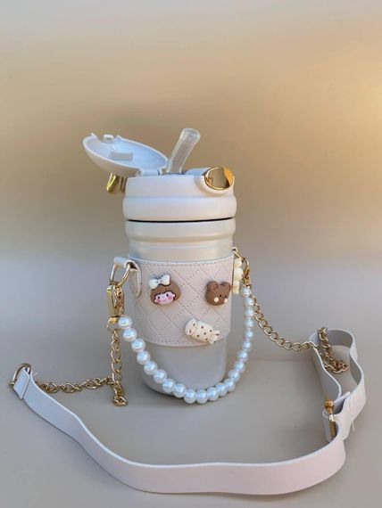 Термос непроливайка поїльник з трубочкою 480мл Бежевий Зайчик +щіточка в подарунок | Зображення 4